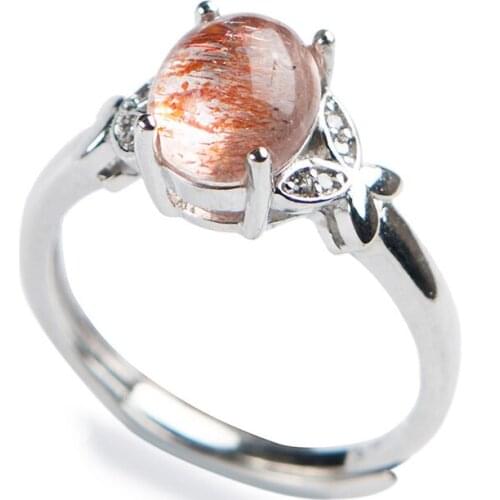 Genuine Gold Natural Strawberry Quartz Rings For Women Men Adjustable Size Crystal Fashion Ring Party Wedding 8*8*4mm