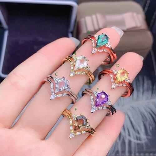 Natural Amethyst Topaz Ring Latest Kite Style Fashion Trend S925 Silver Plated 18K Gold Engagement For Women