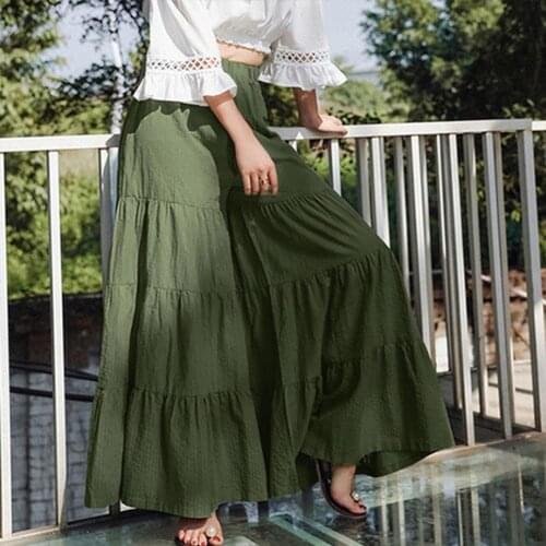 60%HOTVintage Trousers Skirt Ankle-length Sliced Craft Women Wide Leg Pants Layered Skirt for Outdoor