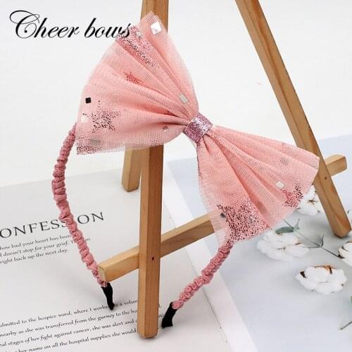 Cheer Bows 2 Pcs/lots Lace Hairbands With Bling Stars For Children Girls Glitter Knots Headbands Kids Head Hoop Hair Accessories