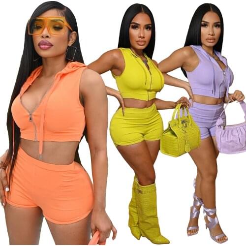 M7456 Wholesale Items Women Outfit Two Piece Sport Jogging Suits Casual Women Clothing Women Biker Shorts Two Piece Sets