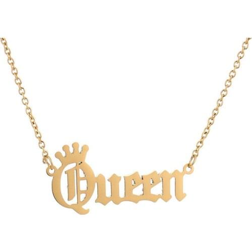 Fashion Gold Colour Queen Crown Chain Necklace Custom Letter Name Necklace Personalized Long Chain Jewelry Birthday Present
