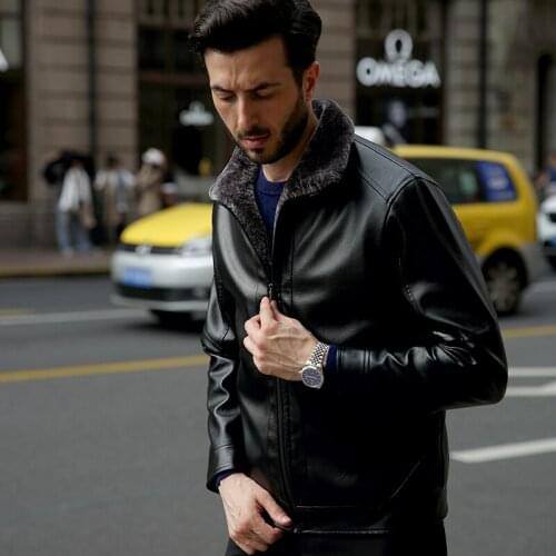 2020 New Winter Mens Warm Business Casual PU Leather Plus Velvet Lapel Motorcycle Jacket Man