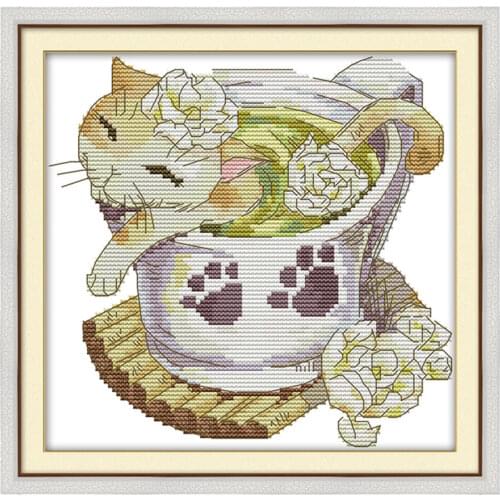 Jasmine cat cross stitch kit aida 14ct 11ct count printed canvas stitches embroidery DIY handmade needlework