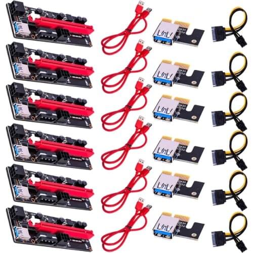 2021 New PCI-E Pcie Riser 009 Express 1X To 16x Extender PCI E USB Riser 009S Dual 6Pin Adapter Card SATA 15pin For BTC Mining