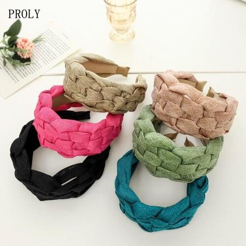 PROLY New Fashion Women Hairband Widened Side Braided Headband Adult Solid Color Headwear Adult Hair Accessories