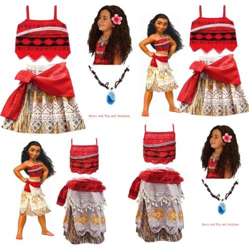 New Princess Moana Cosplay Costume for Children Vaiana dress Costume with Necklace for Halloween Costumes for Kids Girls Gifts