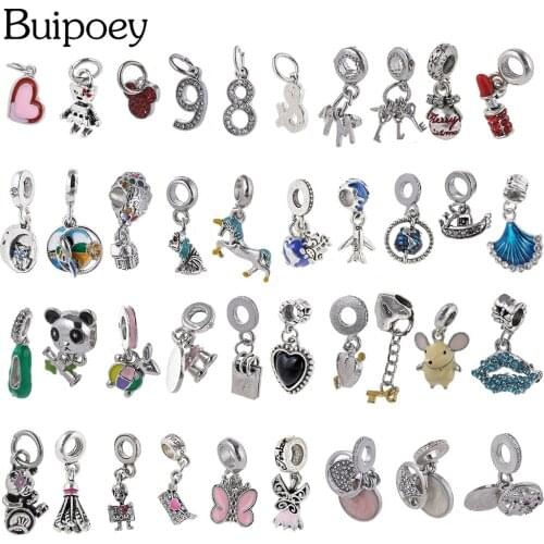 Buipoey Blue Ocean Boat Panda Mouse Pendant Pink Love Butterfly Dangle Charm Fit Bracelet & Necklace Jewelry Accessory Charms