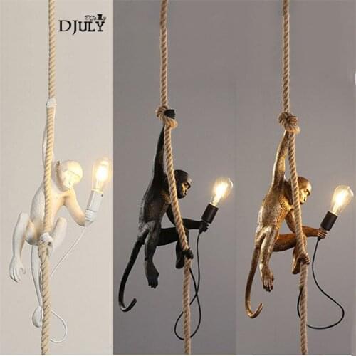 Postmodern art deco Monkey lanyard resin pendant lights for dining room bar coffee loft decor hanging lamp led lighting fixtures