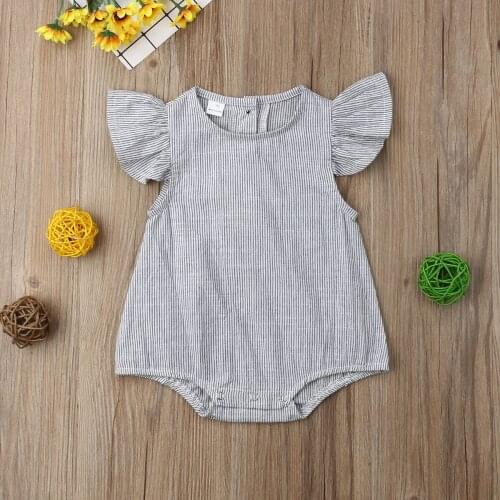 Pudcoco Newborn Infant Kids Baby Girl Boy Clothes Romper Petal Sleeveless Striped Cotton Jumpsuit Playsuit Summer Clothes 0-18M
