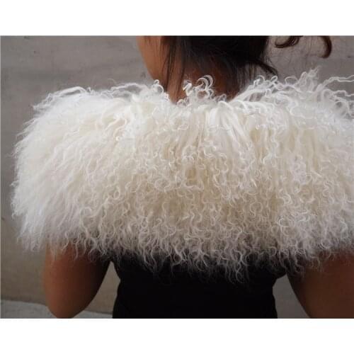 Natural tibet lamb fur scarf genuine sheepskin collar white winter muffler womens scarf decoration leather