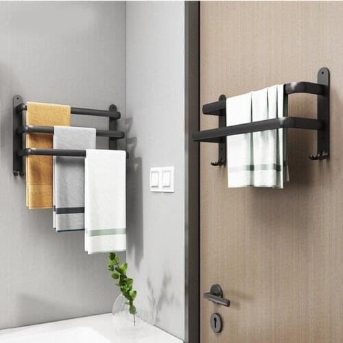 Punch-Free BlackTowel Rack Wall-Mounted Towel RackBathroomSpace Aluminum Single Layer Multi-Layer Towel Rack