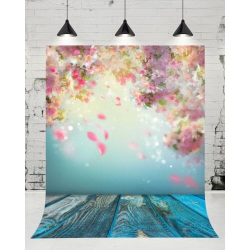 VinylBDS Children Flowers Photography Backdrops Blue Wooden Floor Backgrounds Bokeh Nature Scenic Newborn Backdrops for Studio