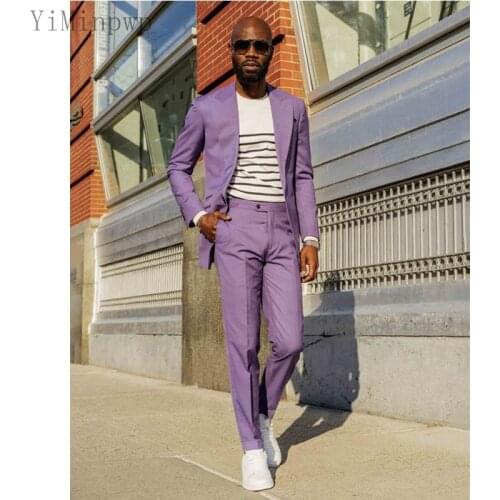 YiMinpwp Light Purple Men Suits Peaked Lapel One Button Prom Suits Blazer Tuxedos Groom Wedding Suit 2 Piece Jacket+Pant