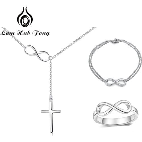 Jewelry Sets for Women Infinity 925 Sterling Silver Rings Chain Bracelets Cross & Infinity Necklaces Jewelry Set (Lam Hub Fong)