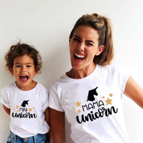 Funny Mama and Mini Unicorn Family Matching Clothes 2021 Mother and Daughter Family Look Women Kids Matching Clothes