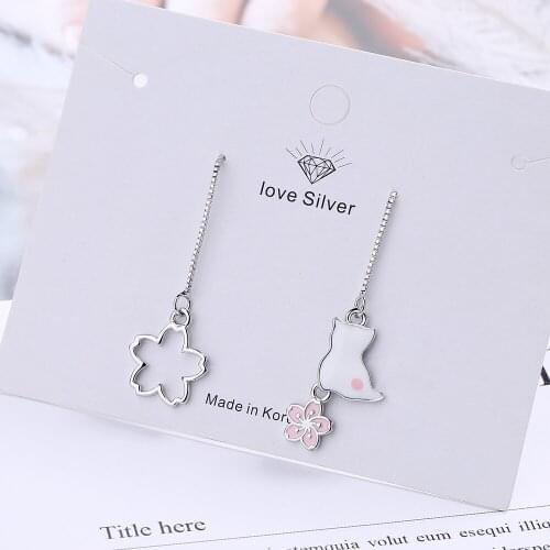 Long earrings temperament asymmetrical design sense jewelry cat earrings flower earrings women