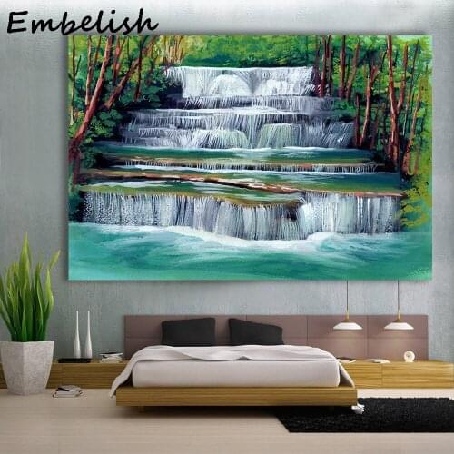 1 Pieces Watercolor Waterfall Among Tree Landscape Wall Pictures For Living Room Modern Home Decor Posters HD Canvas Paintings