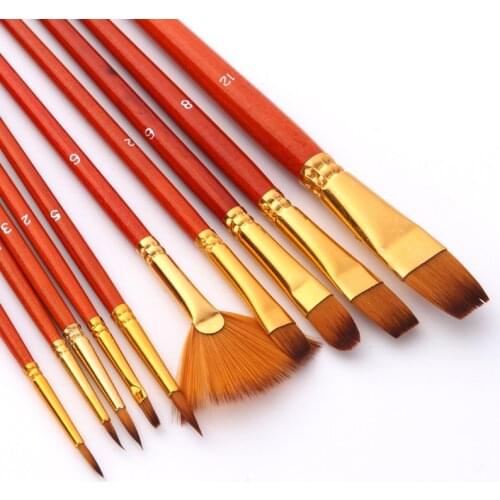 10Pcs Watercolor Paint Brushes Set Point/Flat/Fan-shape Tip Oil Acrylic Brush Pen Set Professional Art Supplies