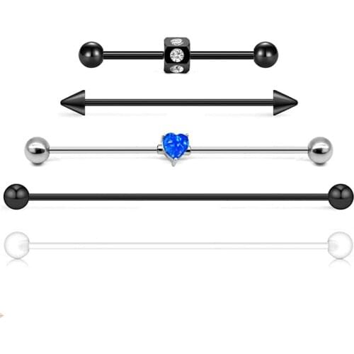 14G Stainless Steel Industrial Barbell Cartilage Helix Conch Earring Piercing Jewelry 28-38mm Industrial Bar Piercing