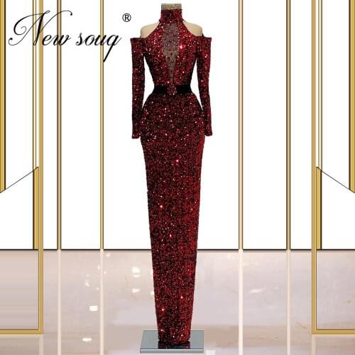 2021 Robe De Soiree Muslim Dubai Evening Dresses Shiny Sequins Party Night Gowns Arabic Dubai Prom Dresses For Weddings Custom