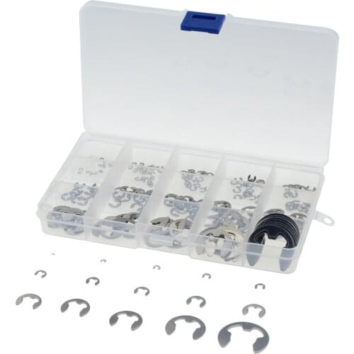225PCS 304 Stainless Steel E Clip Washer Assortment Kit 1.5-15mm 2 3 3.5 10mm Circlip retaining ring for shaft fastener hardware