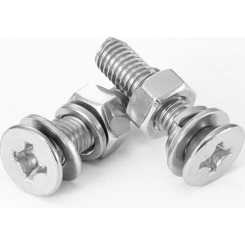 3mm 4mm 5mm 6mm Cross Recessed Countersunk Head Screw M3 M4 M5 M6 X 6 8 10 12 16 20 25 30mm Set Screws with Nuts and Washers