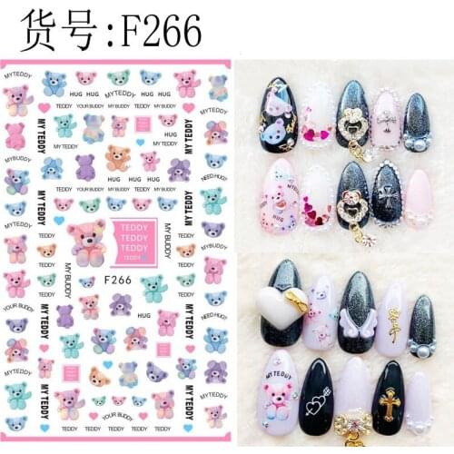 3D Nail Sticker Cute Teddy Bear Designs Nail Art Decorations Stickers Foil Decals Wraps Manicure Accessories Nails Decoraciones