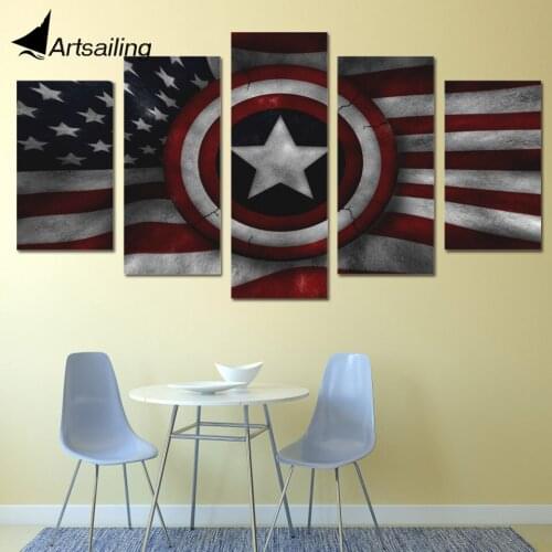 5 Piece Canvas Art Captain Shield Printed Wall Art Home Decor Canvas Painting Picture Poster and Prints Free Shipping XA1283