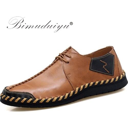 BIMUDUIYU Brand Fashion Breathable Shoes Leather Shoes Moccasins Flats Mens Casual Shoes zapatos de hombre casuales de cuero