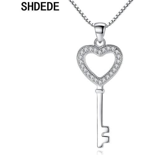 SHDEDE Key Pendant Necklace For Women Cubic Zirconia Fashion Jewelry Korea Trendy Casual Party Gift Accessories -WH287