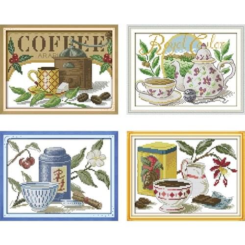 Afternoon tea tea cup counting cross stitch kit 14CT 11C printed white cloth DIY hand embroidery Chinese cross stitch needlework