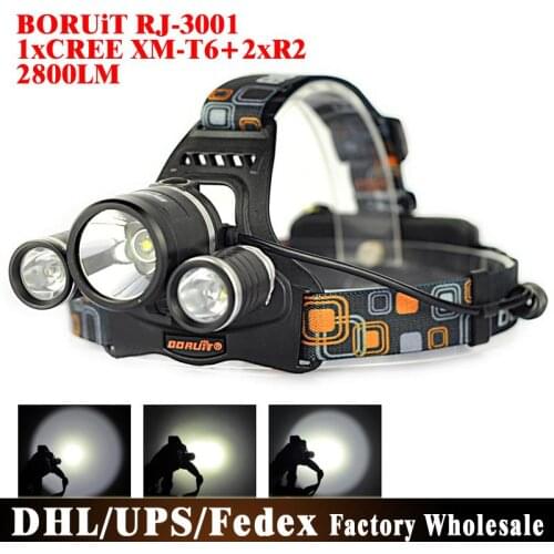 DHL 50pcs/lot BORUIT XML1T6+2R5 LED Headlight Head Flashlight Light Lanterna Headlamp