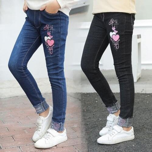 Baby Girls Jeans 2021 Fashion Jeans Spring Autumn Elasticated Waist Girls' Flower Jeans Fashion Pencil Pants 5-14 Years