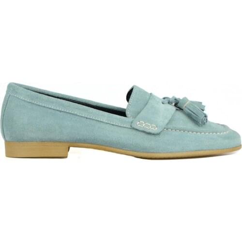 FootCourt Turquoise Blue Women Loafers Cow Suede Slip On Flats Shoes Genuine Leather Tassel Ballets Women Handmade Moccasins New