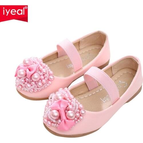 IYEAL New Girls Leather Shoes Children Princess Dance Shoes For Girls Low Heeled Luxury Pearls Beaded Ceremony Piano Performance