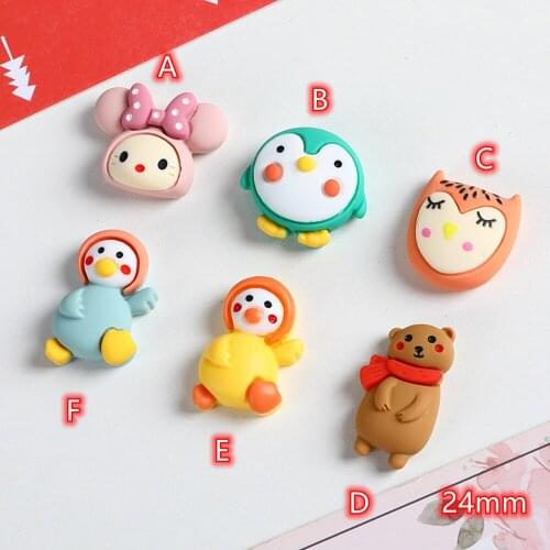 Resin Flatback Duckling Cabochons 20pcs Kawaii Cartoon Penguin Owl Bear Bunny Cabochon Button for scrapbooking Resin Accessories