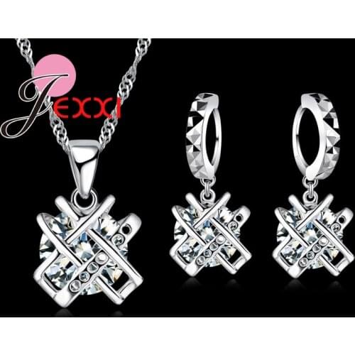 New Design Round CZ Crystal 925 Sterling Silver Jewelry Sets Necklace And Earring Set Exquisite Ladies For Women Weddiing