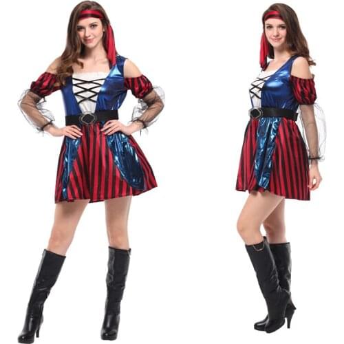 Halloween costume adult dress pirate cosplay girls costume polyester material high quality light and thin fantasy cosplay