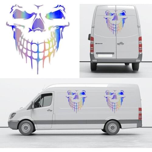 Laser Colorful Skull Totem Graphics Sticker for Car Rear Side Window Bonnet Cover Door Side Area Decals Vinyl PVC Auto Exterior