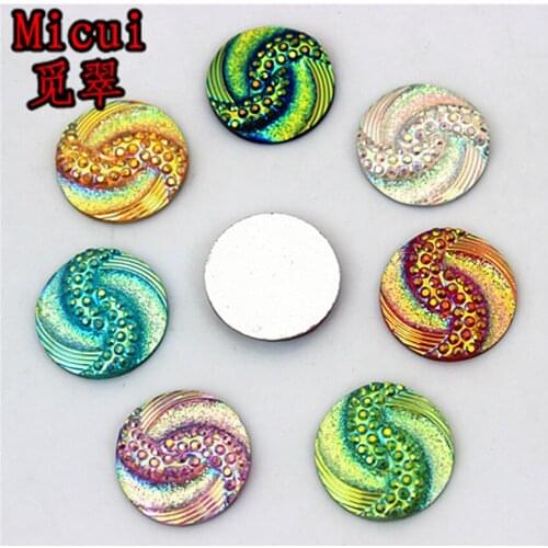 Micui 50pcs 18mm Round Resin AB Color Rhinestones Flat Back Gems Crystal Stones For Clothes shoes dress DIY Decor ZZ681