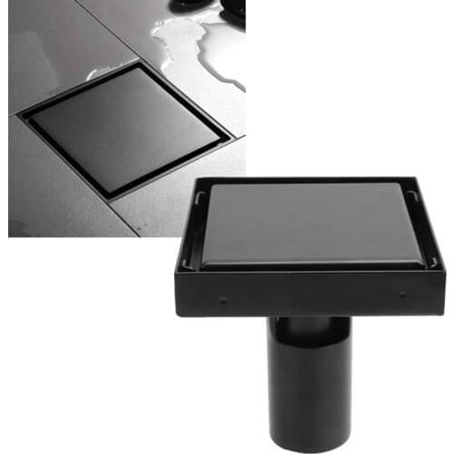 Floor Drain with Removable Cover SUS304 Stainless Steel Square Drainer Set 10x10cm Black Bathroom Supplies