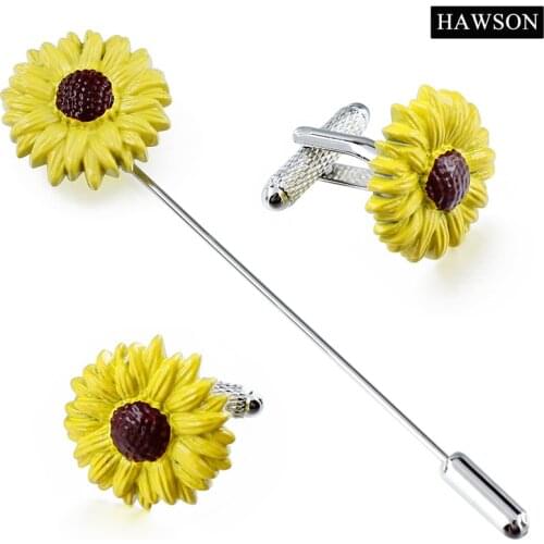 Novelty Cufflinks Sunflower Brooch Pin Mens Party Dress Safety Long Needle Lapel Pins