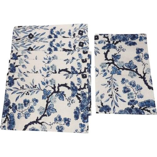 New 6 Pcs Blue White Flowers Placemat Coasters Cup Dish Glass Table Mat Insulation Pad Kitchen Accessories Decoration