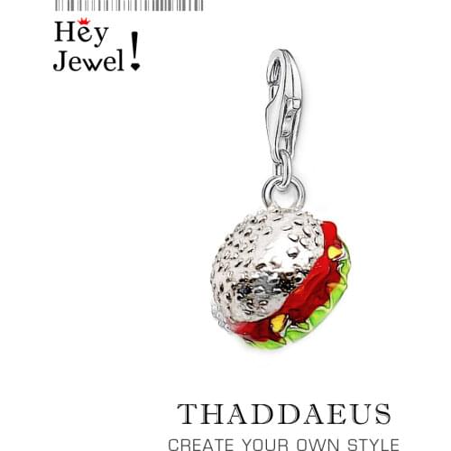 Colourful Cheeseburger Hamburger Charm Pendants Pure 925 Sterling Silver Fast Food Fans Gift For Women Men Jewelry Fit Bracelets