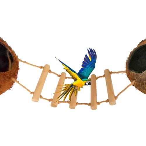 Parrot Squirrel Pet Natural Coconut House Cage Feeder Log Ladder Coconut Shell Birds Breeding Nest Wooden Ladder Bird Cages