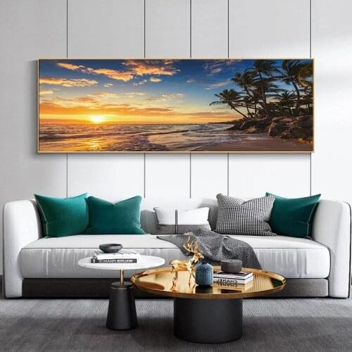 Natural Sunsets Sea Beach Palm Panorama Landscape Canvas Painting Posters and Prints Wall Pictures for Living Room Home Decor