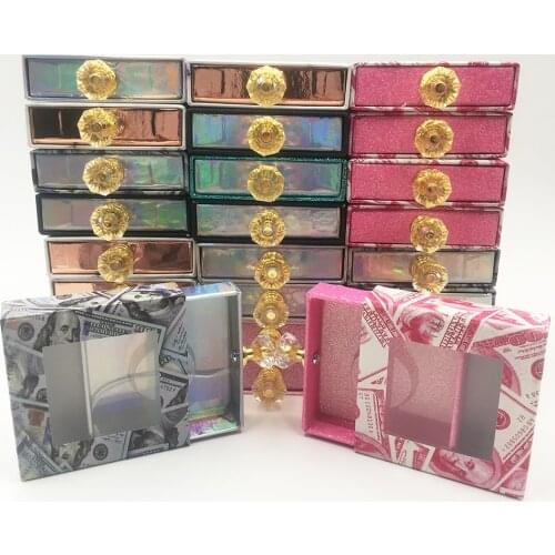 5-100 Pcs Lash Packaging Wholesale Lash Cases Packaging Bulk Square Eyelash Case New Holographic Dollar Marble Eyelashes Package