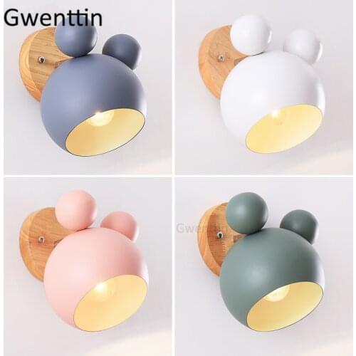 Modern Wood Iron Cartoon Wall Lamp for Childrens Room Bedroom Bathroom Lights Wall Sconce Light Fixture Home Art Deco Luminaire