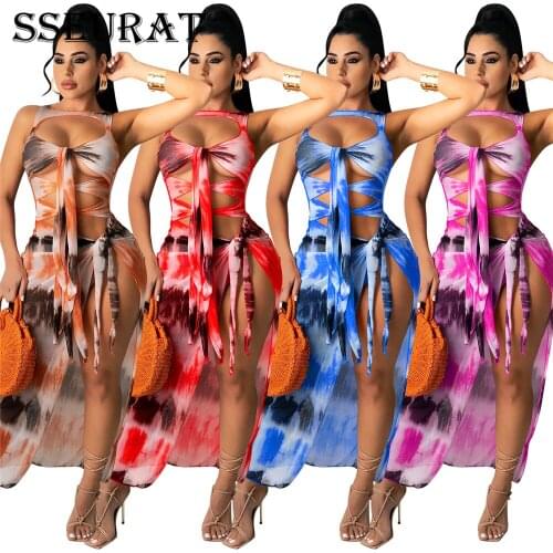 SSEURAT Sexy Net See-through Hollow-Out Straps Irregular Dress for Women Summer Party Dress Sleeveless Bodycon Dress